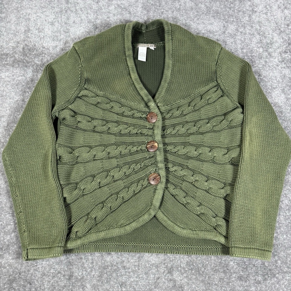 Vintage Isabella Bird Cardigan Sweater‎ Women's Large Green Cable Knit *Flaws*